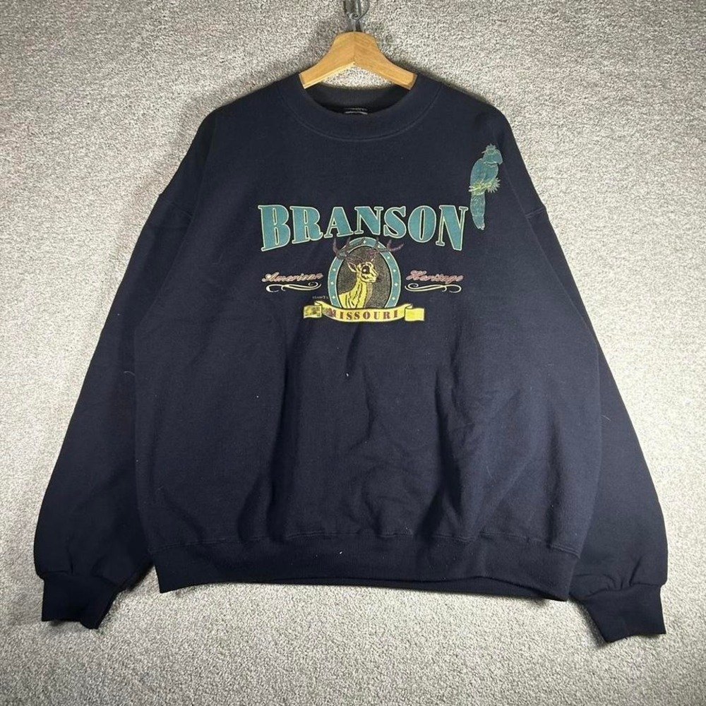 Vintage 90s Branson Missouri deer nature navy blue crewneck sweatshirt